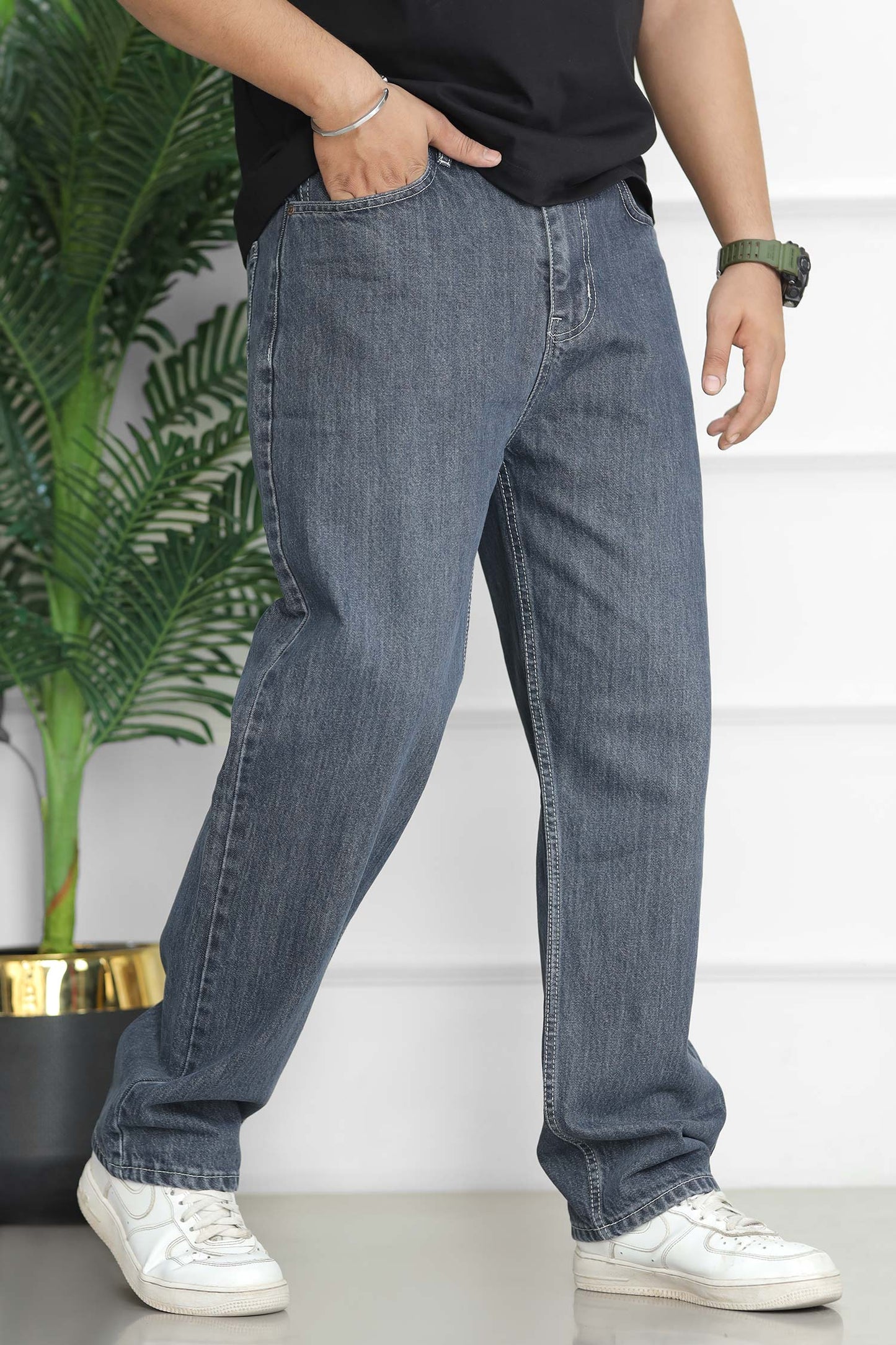 Turbo Loose Fit Streetwear Denim Jeans In Grey